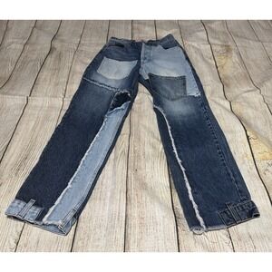 Unique ReviCe Two Tone Patchwork Denim Jeans Matchmaker Button Fly Sz 24 Tb36